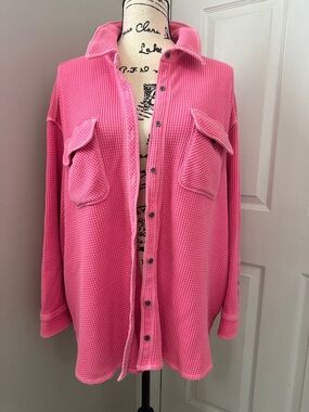 Aerie Pink Waffle Knit Button-Up Shirt